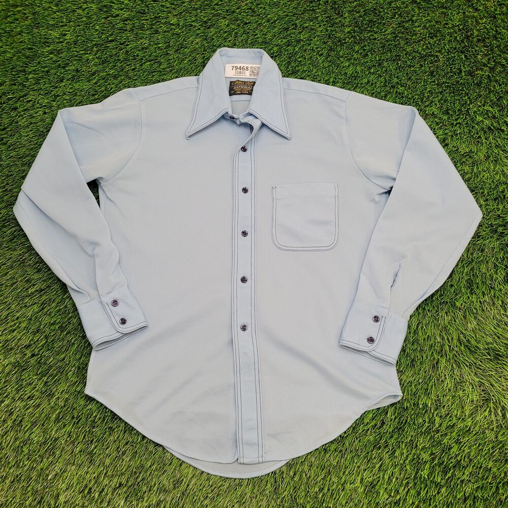 Vintage 80s Disco Hippie Polyester Shirt M 15.5 20x27 Shirttail